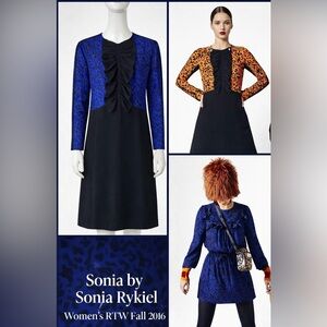Sonia by Sonia Rykiel Leopard Print Dress – Blue & Black Ruffle Front Dress